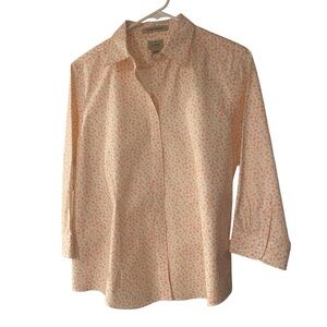 L.L. Bean Women's Peach Floral Button-Down Shirt